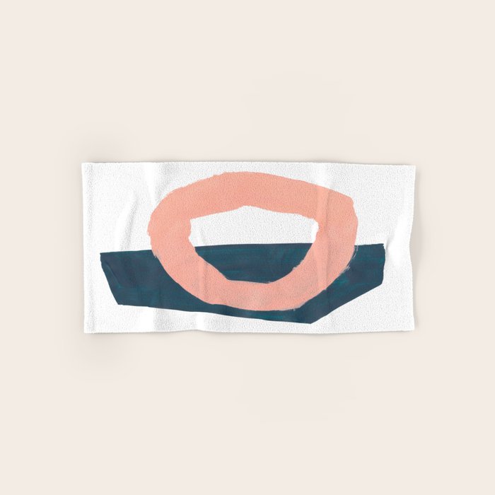Mid Century Modern Abstract Minimalist Shapes Teal Blue Salmon Pink Towels Gallery Image 1
