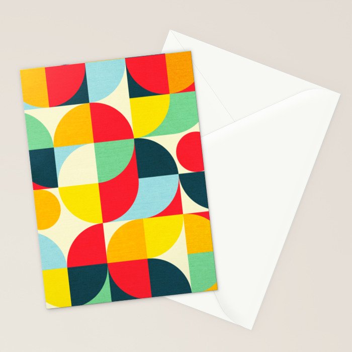 Mid Century Bauhaus Geometric Pattern Stationery Card Gallery Image 2