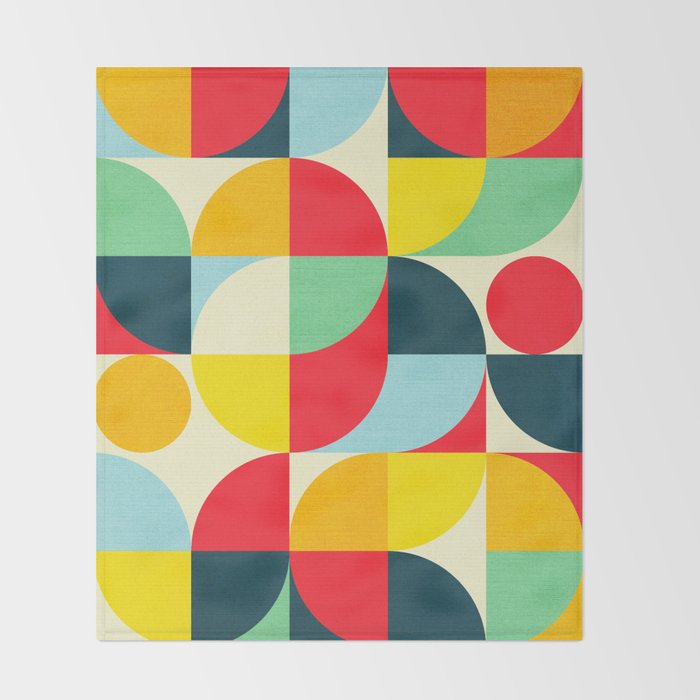 Mid Century Bauhaus Geometric Pattern Throw Blanket Gallery Image 2