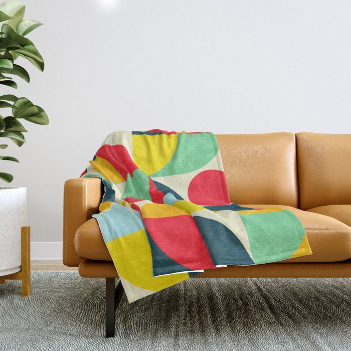 Mid Century Bauhaus Geometric Pattern Throw Blanket Gallery Image 1