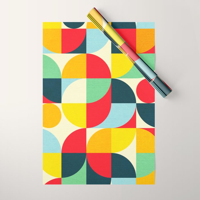 Mid Century Bauhaus Geometric Pattern Wrapping Paper Gallery Image 1