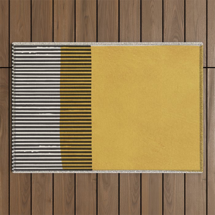Mustard and Black Minimalist Original Art Outdoor Rug Gallery Image 1