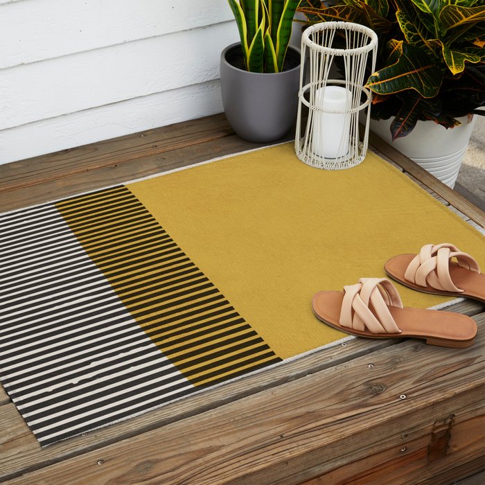 Mustard and Black Minimalist Original Art Outdoor Rug Gallery Image 2