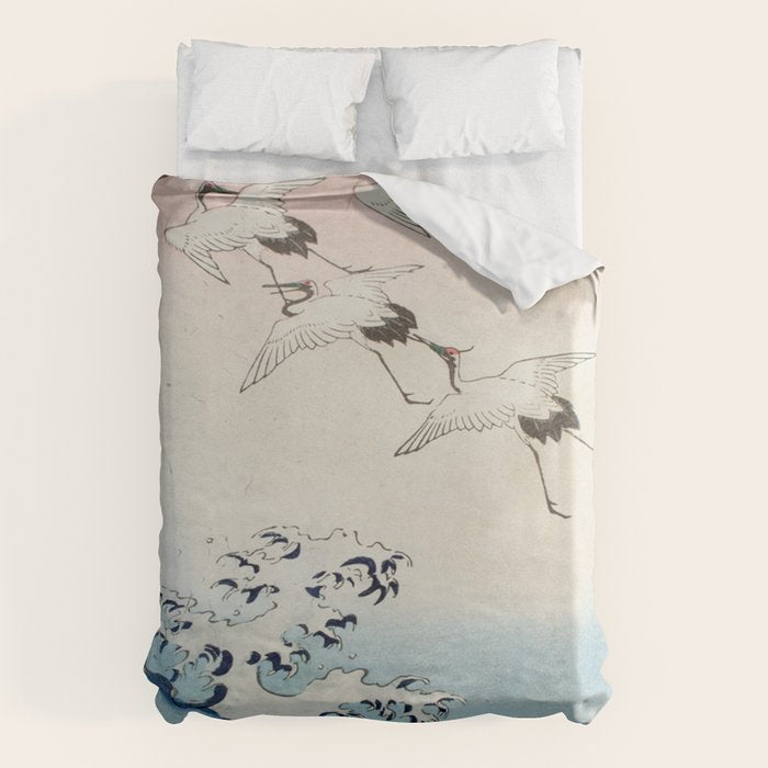 Hiroshige Cranes Flying over Waves  Duvet Cover Gallery Image 6