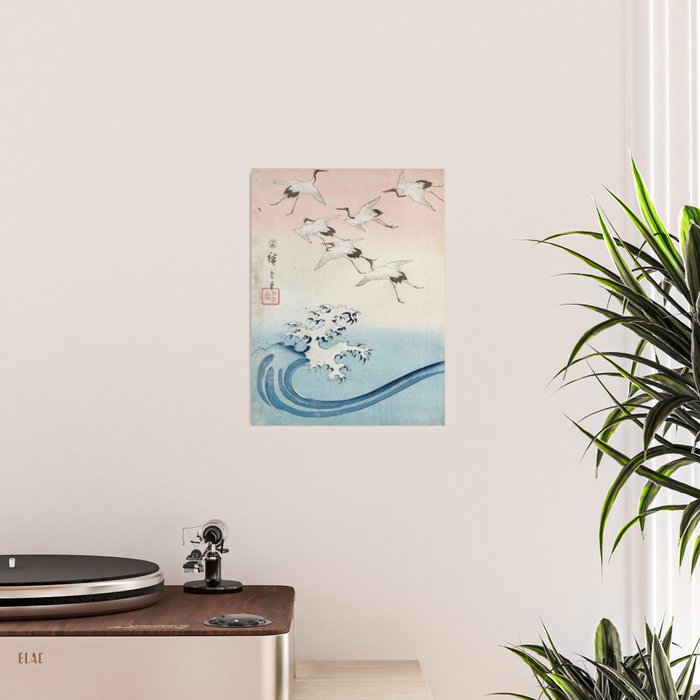 Hiroshige Cranes Flying over Waves  Poster Gallery Image 2