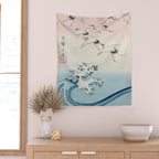 Hiroshige Cranes Flying over Waves  Wall Tapestry Gallery Image 2