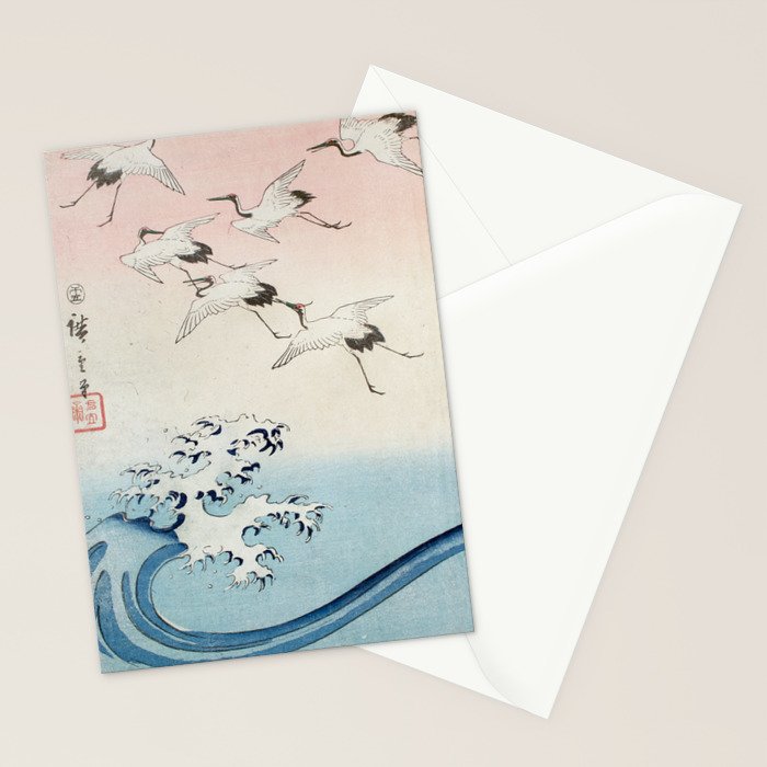 Hiroshige Cranes Flying over Waves  Stationery Card Gallery Image 2