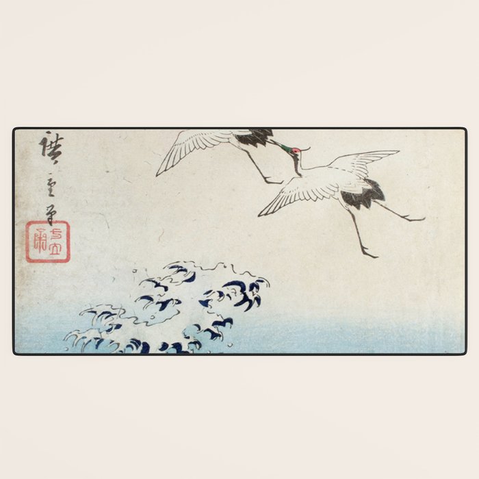 Hiroshige Cranes Flying over Waves  Desk Mat Gallery Image 3
