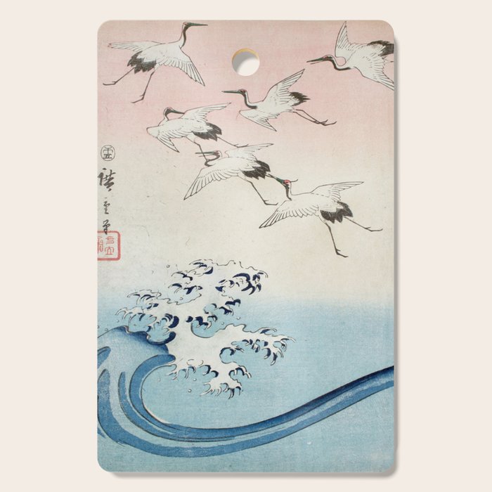 Hiroshige Cranes Flying over Waves  Cutting Board Gallery Image 1