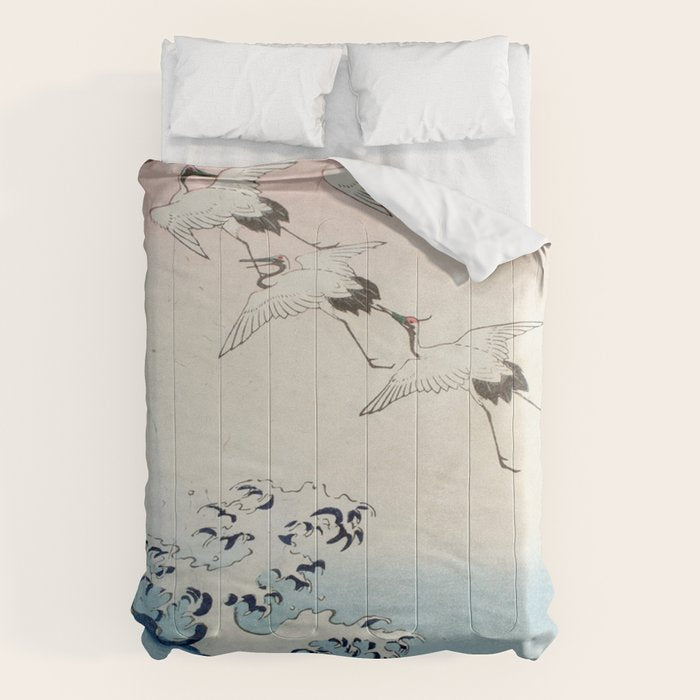 Hiroshige Cranes Flying over Waves  Comforter Gallery Image 6