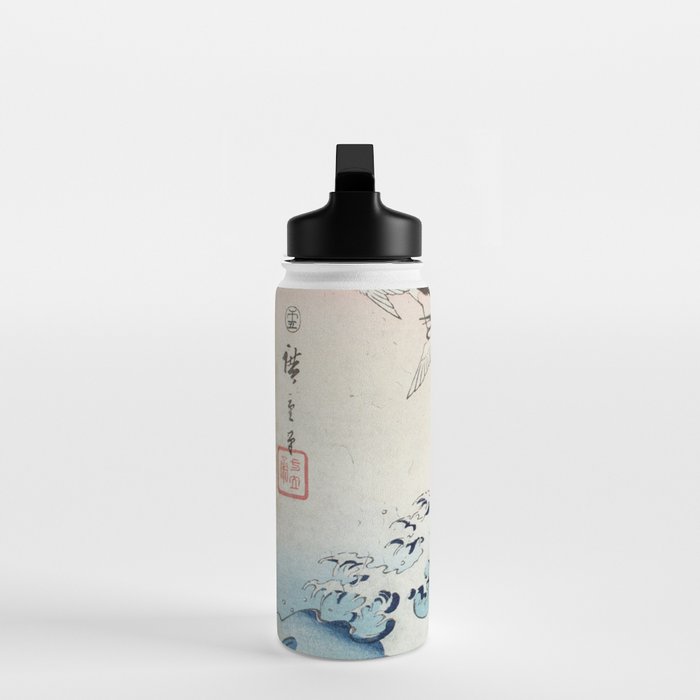 Hiroshige Cranes Flying over Waves  Water Bottle Gallery Image 3