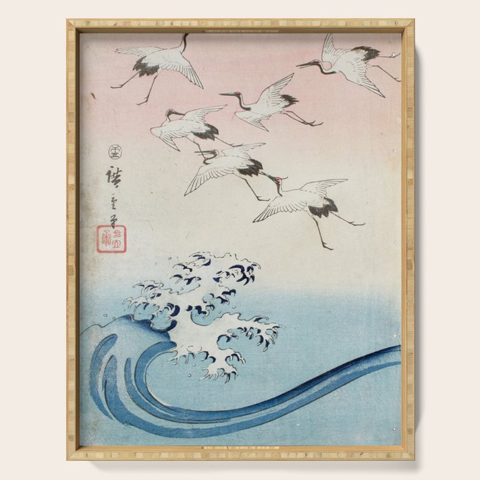 Hiroshige Cranes Flying over Waves  Serving Tray Gallery Image 1