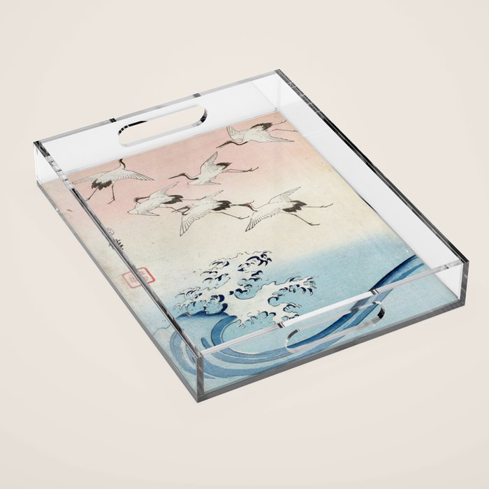 Hiroshige Cranes Flying over Waves  Acrylic Tray Gallery Image 1