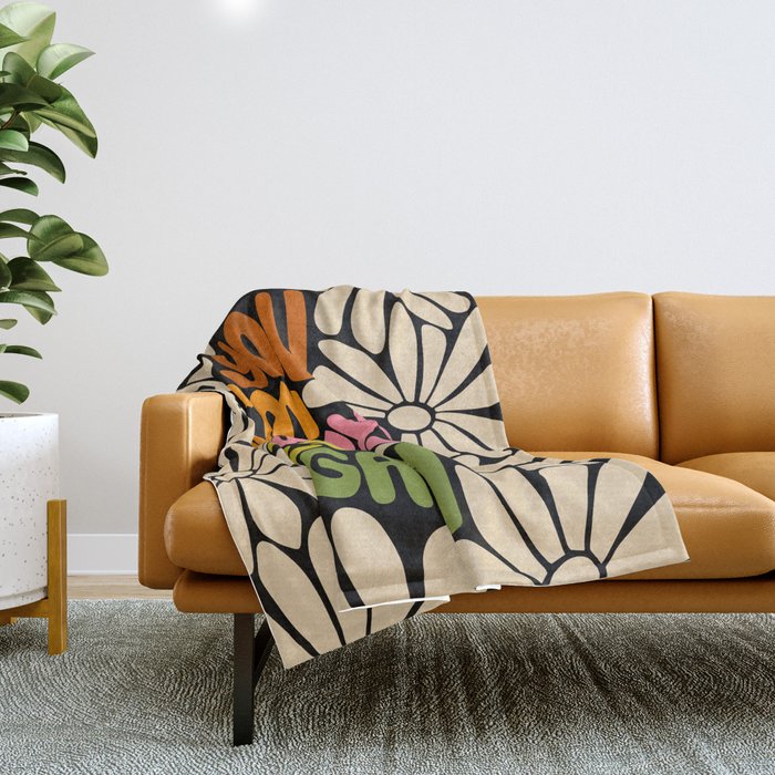 Retro Floral Lettering - You can always try again Throw Blanket Gallery Image 1