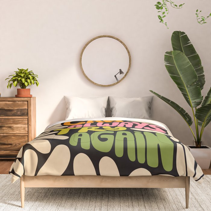Retro Floral Lettering - You can always try again Comforter Gallery Image 3