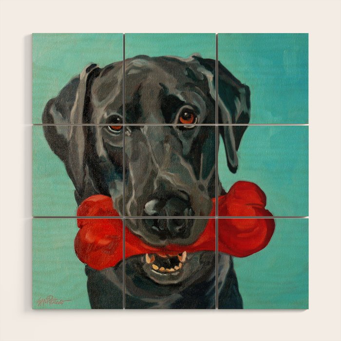 Black Labrador and a Red Bone Wood Wall Art Gallery Image 1