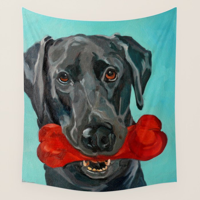 Black Labrador and a Red Bone Wall Tapestry Gallery Image 4
