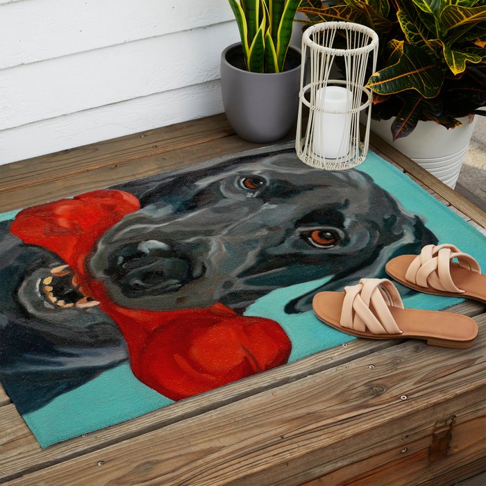 Black Labrador and a Red Bone Outdoor Rug Gallery Image 2