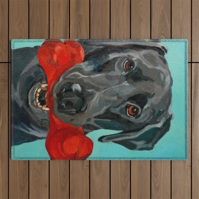 Black Labrador and a Red Bone Outdoor Rug Gallery Image 1
