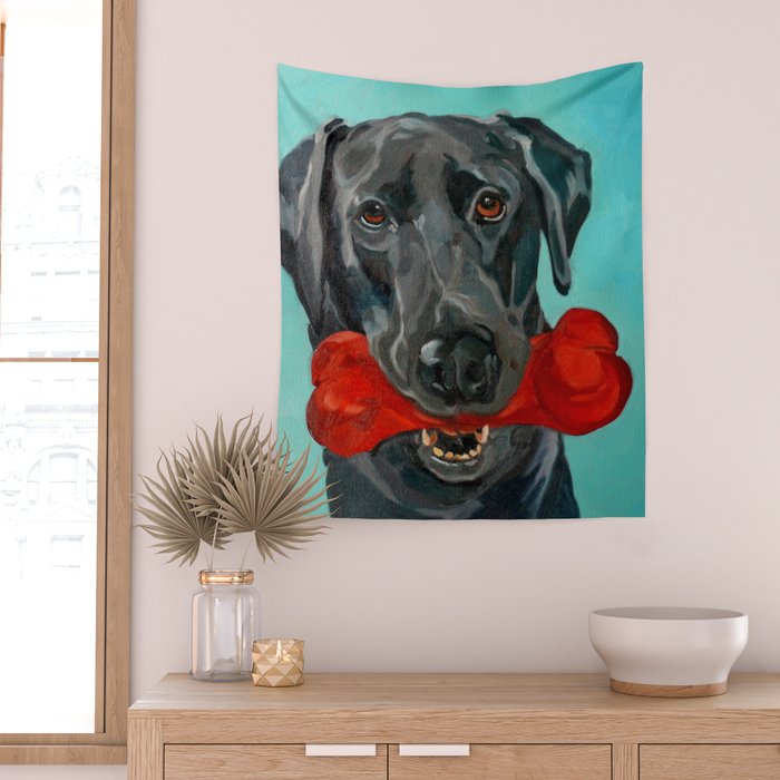 Black Labrador and a Red Bone Wall Tapestry Gallery Image 2