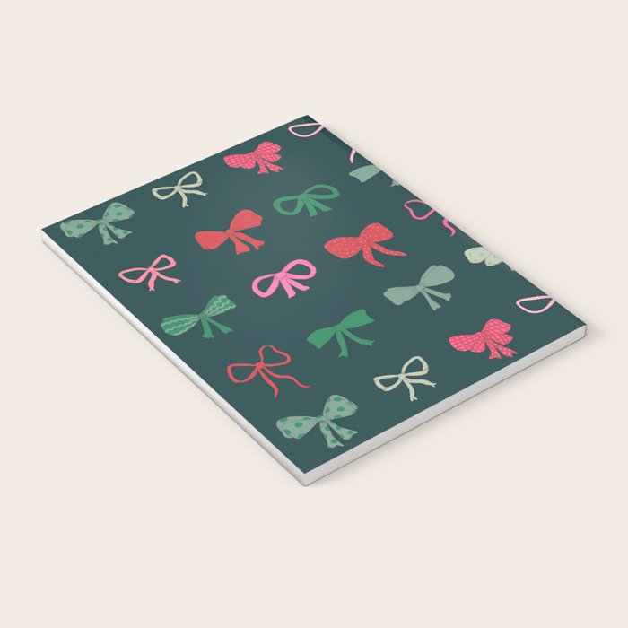 Christmas bows pattern green pink red Notebook Gallery Image 3