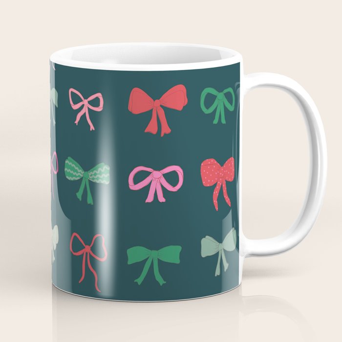 Christmas bows pattern green pink red Coffee Mug Gallery Image 1