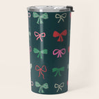Christmas bows pattern green pink red Travel Mug Gallery Image 2