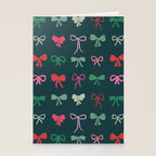 Christmas bows pattern green pink red Stationery Card Gallery Image 2