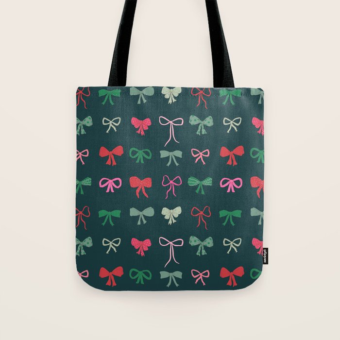 Christmas bows pattern green pink red Tote Bag Gallery Image 1