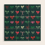 Christmas bows pattern green pink red Wood Wall Art Gallery Image 1