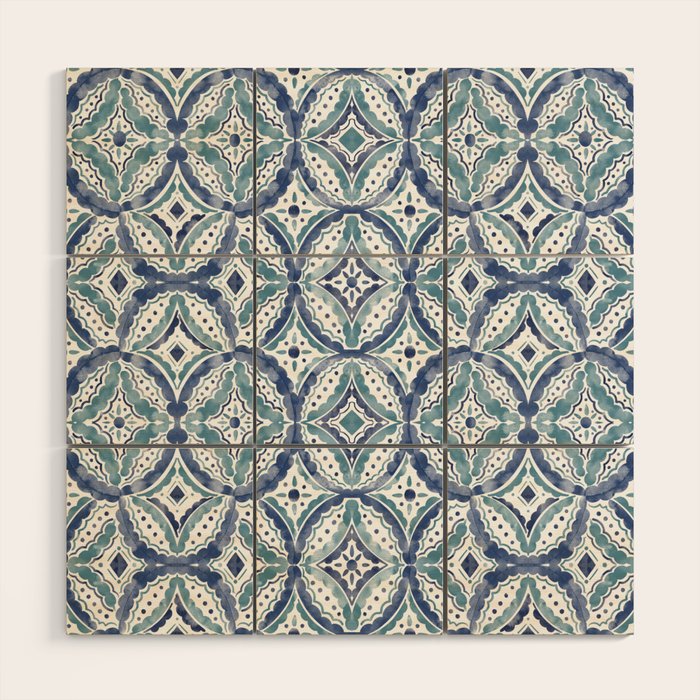 Boho Indigo Damask B Wood Wall Art Gallery Image 1