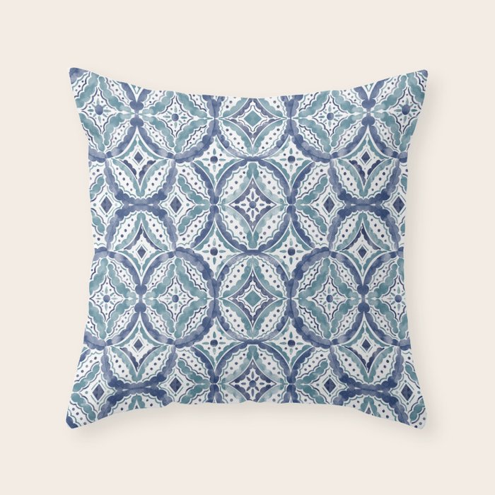 Boho Indigo Damask B Throw Pillow Gallery Image 6