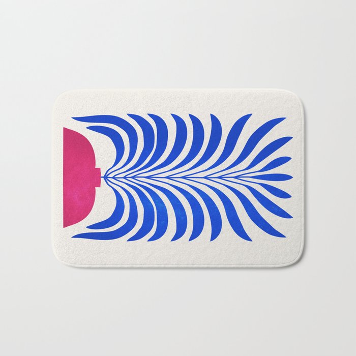 THE VASE 01: Cerise & Persian Blue Leaves Bath Mat Gallery Image 1