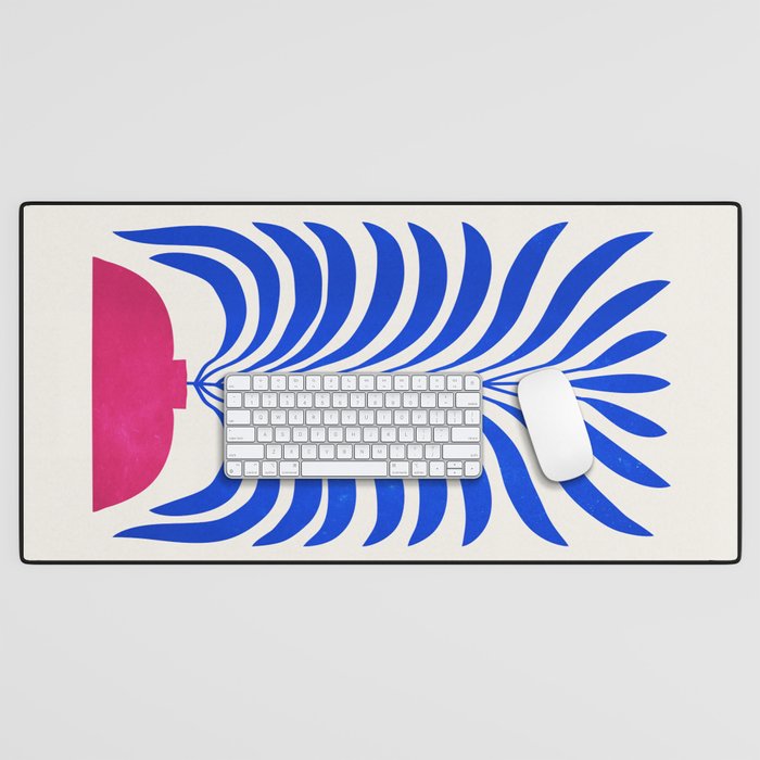 THE VASE 01: Cerise & Persian Blue Leaves Desk Mat Gallery Image 1