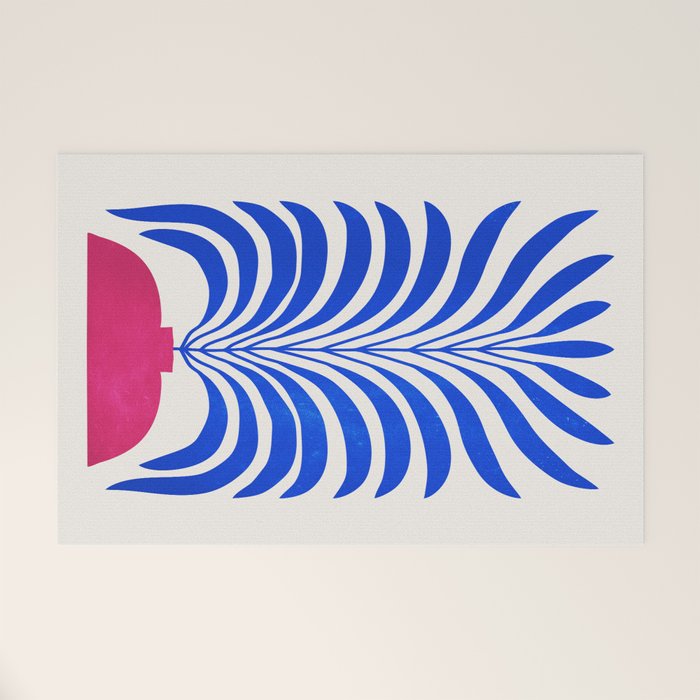 THE VASE 01: Cerise & Persian Blue Leaves Welcome Mat Gallery Image 1