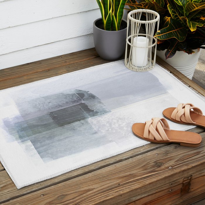 Blue Grey Minimalist Abstract Painting Outdoor Rug Gallery Image 2