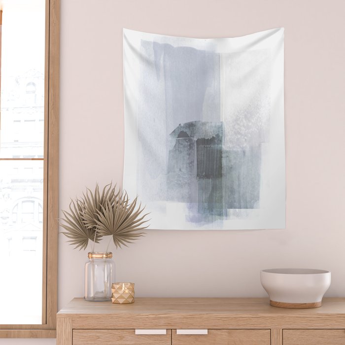 Blue Grey Minimalist Abstract Painting Wall Tapestry Gallery Image 2