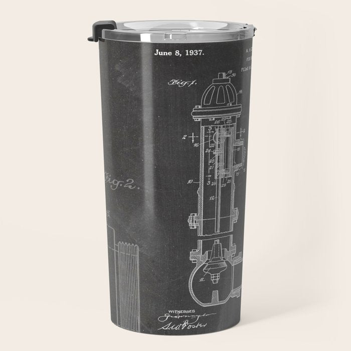 Fire Hydrant Patent - Fireman Fire House Art - Black Chalkboard Travel Mug Gallery Image 3