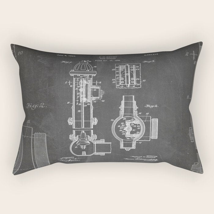 Fire Hydrant Patent - Fireman Fire House Art - Black Chalkboard Rectangular Pillow Gallery Image 2
