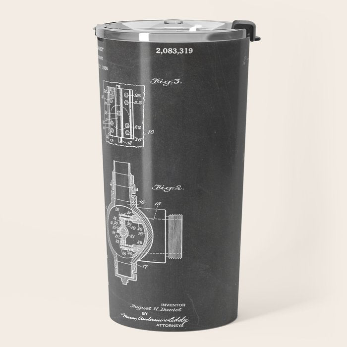 Fire Hydrant Patent - Fireman Fire House Art - Black Chalkboard Travel Mug Gallery Image 2