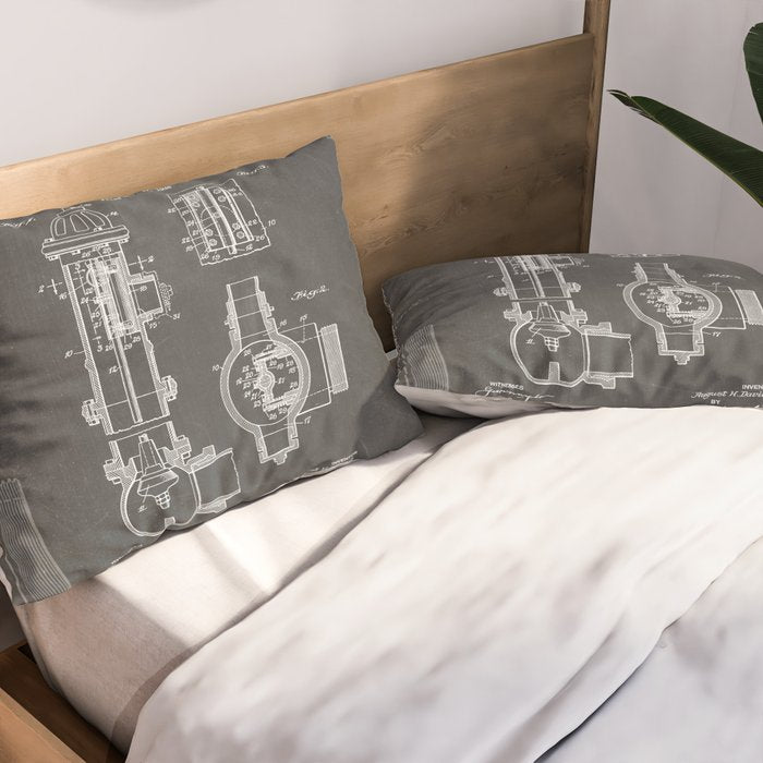 Fire Hydrant Patent - Fireman Fire House Art - Black Chalkboard Pillow Sham Gallery Image 2