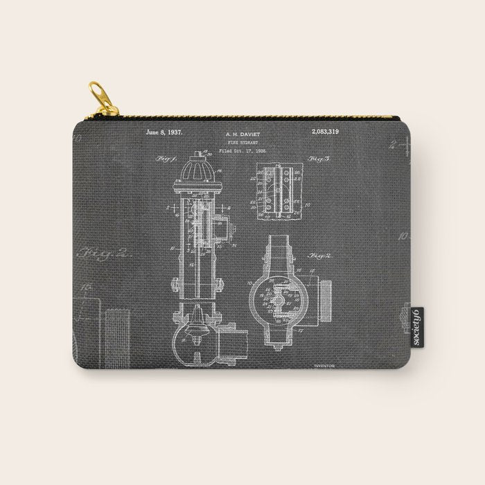 Fire Hydrant Patent - Fireman Fire House Art - Black Chalkboard Carry All Pouch Gallery Image 1
