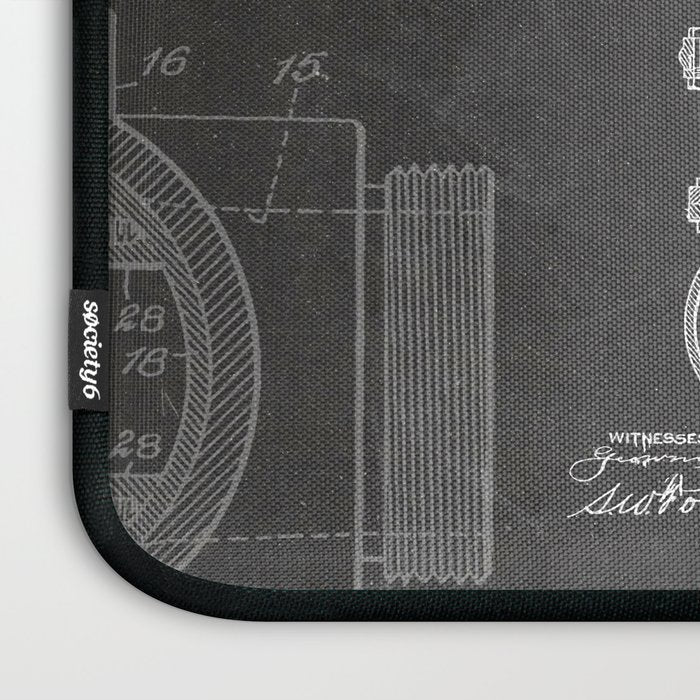 Fire Hydrant Patent - Fireman Fire House Art - Black Chalkboard Laptop Sleeve Gallery Image 3