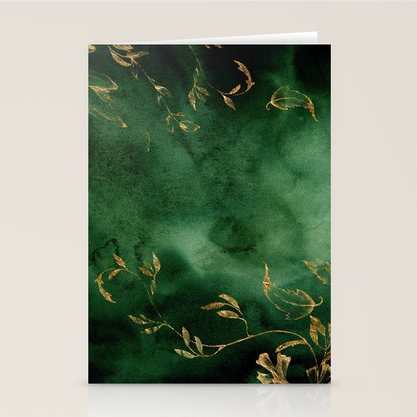 Winter Gold Flowers On Emerald Marble Texture Stationery Card Gallery Image 1