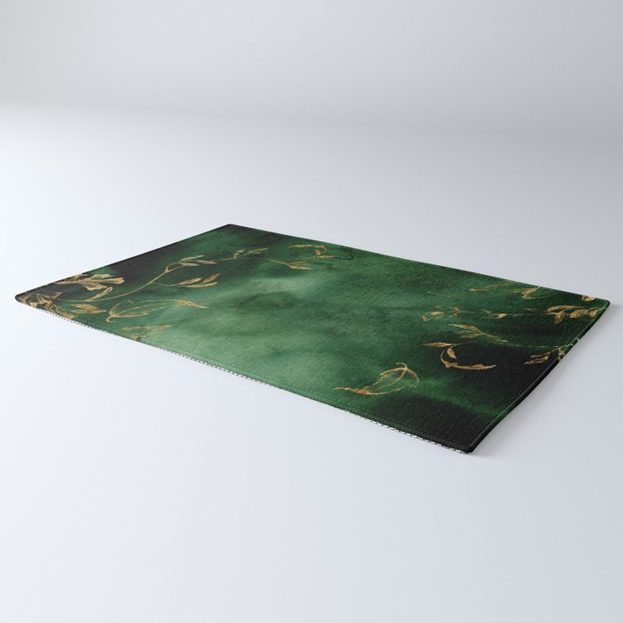Winter Gold Flowers On Emerald Marble Texture Rug Gallery Image 3