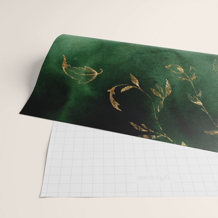 Winter Gold Flowers On Emerald Marble Texture Wrapping Paper Gallery Image 2