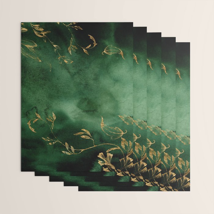 Winter Gold Flowers On Emerald Marble Texture Wrapping Paper Gallery Image 3