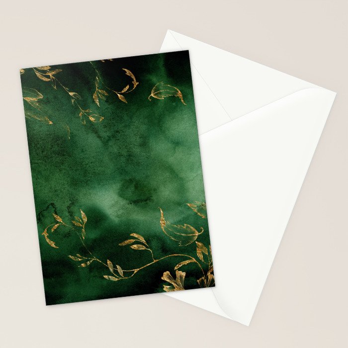 Winter Gold Flowers On Emerald Marble Texture Stationery Card Gallery Image 2