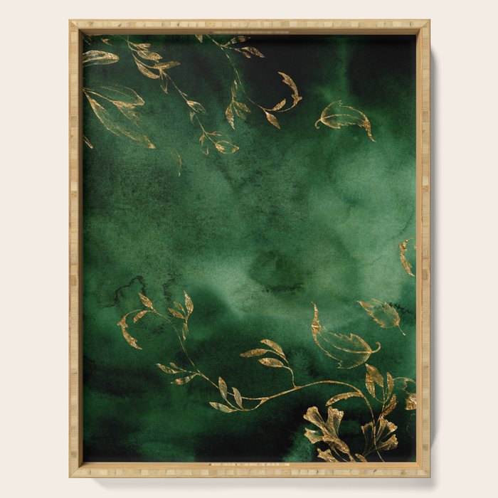 Winter Gold Flowers On Emerald Marble Texture Serving Tray Gallery Image 1