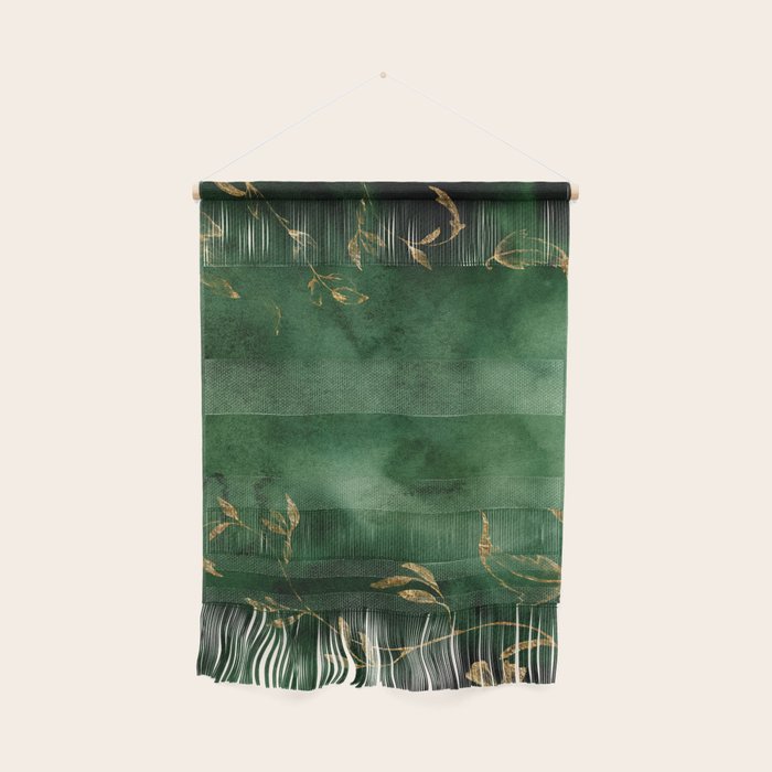 Winter Gold Flowers On Emerald Marble Texture Wall Hanging Gallery Image 1